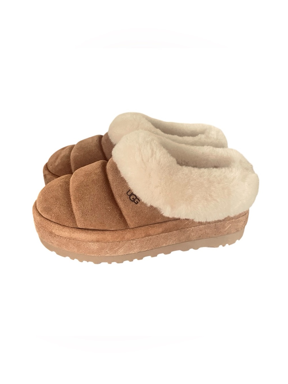 UGG Women's Chestnut/Tan Suede Fur-Lined Slide Slippers
